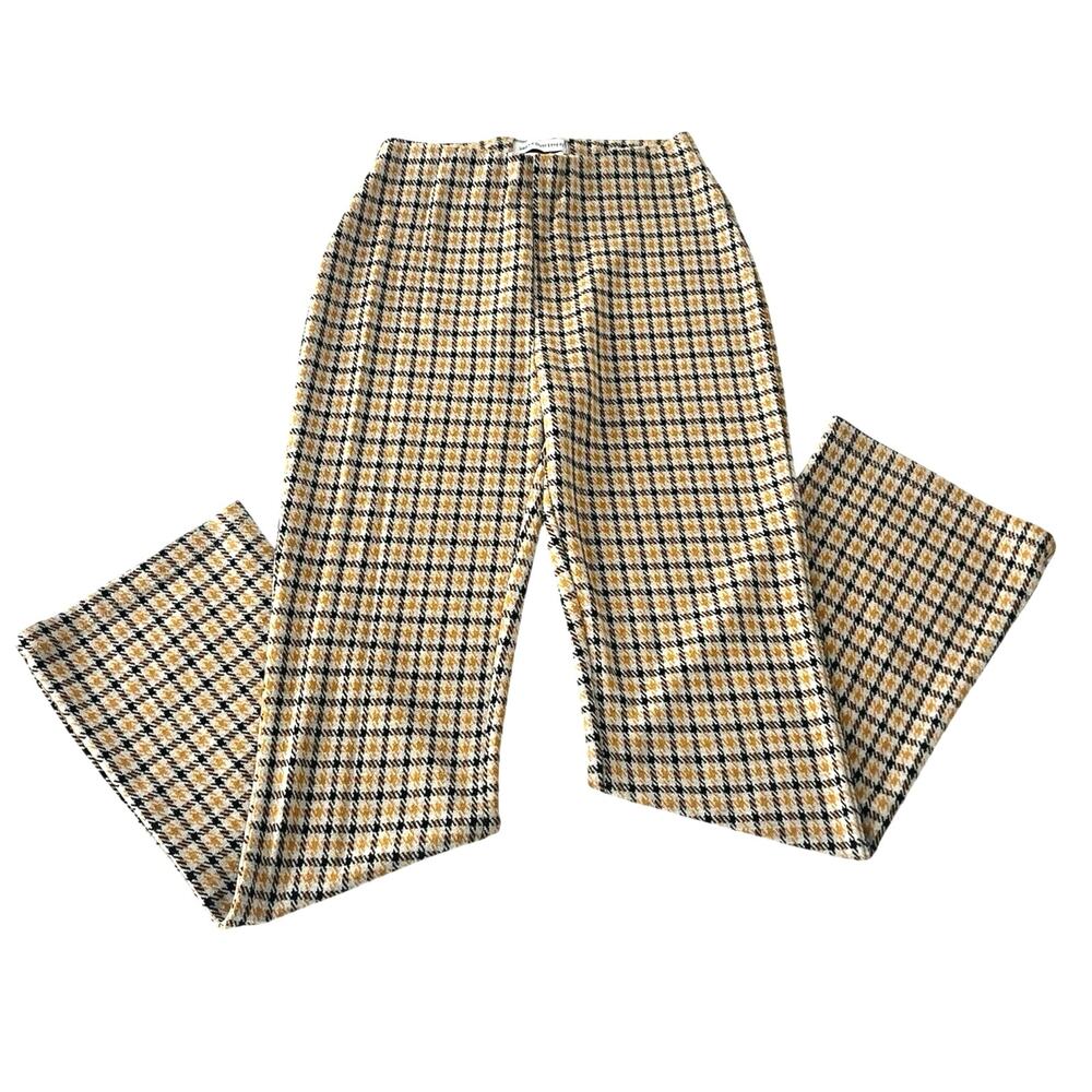 Urban Outfitters Retro Plaid Yellow Brown trouser pull on stretch pants XS boot
